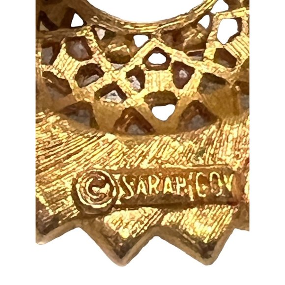 Sarah Coy Signed Vintage Amber Turquoise Rhinestone Gold Costume Brooch Pin - Picture 7 of 9